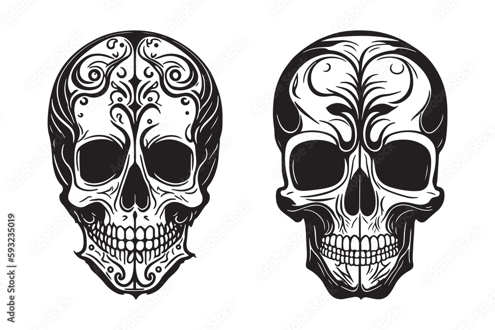 Set of different skulls characters tattoo Vector Image