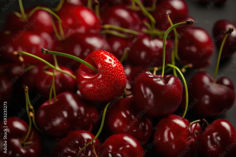 Generative AI illustration of background of the fresh red cherries, copy space Generative AI illustration of background of the fresh red cherries, copy space