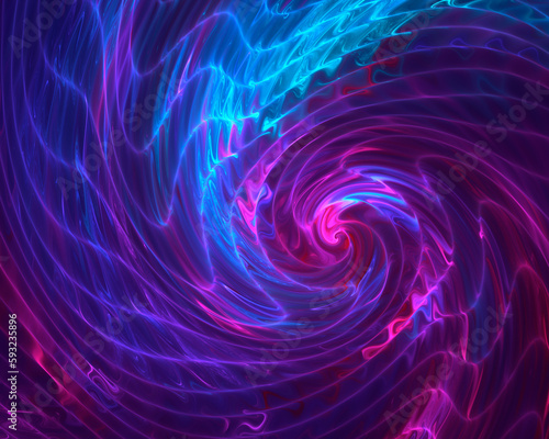 Abstract neon fractal rippled spiral background.