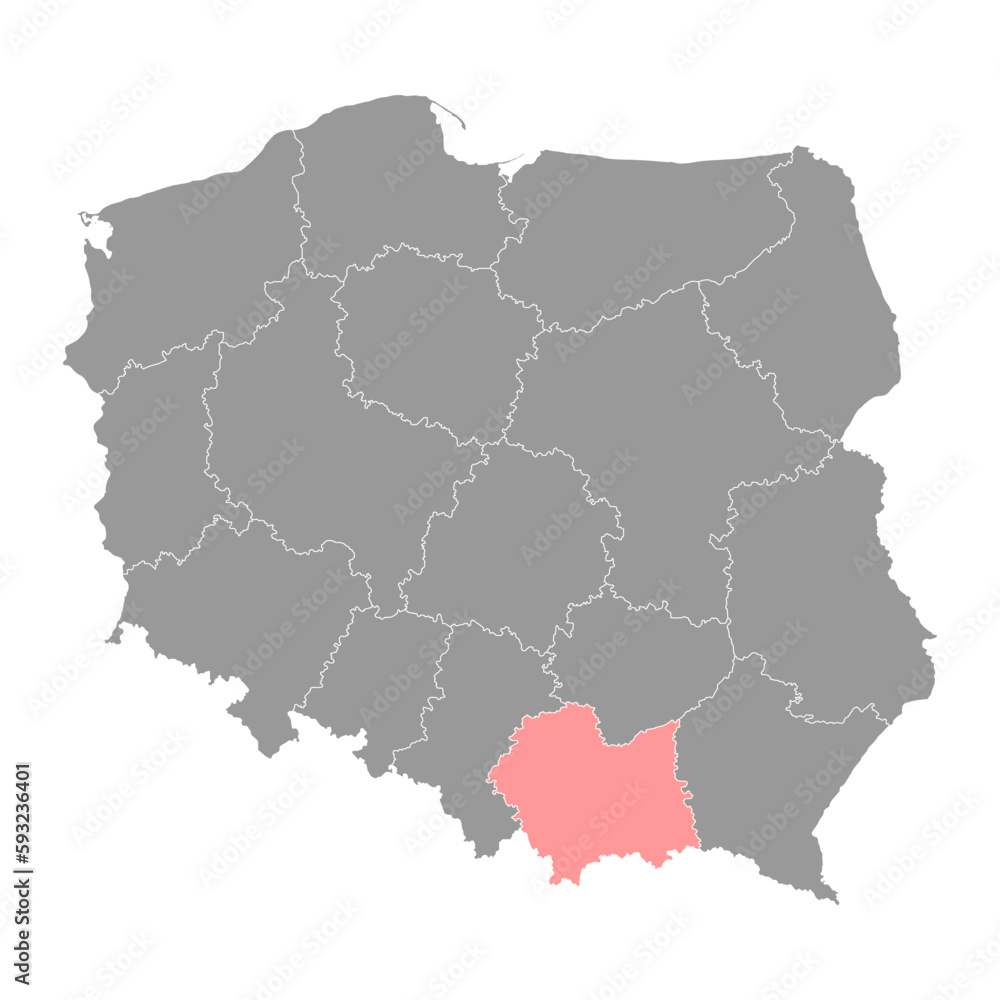 Lesser Poland Voivodeship map, province of Poland. Vector illustration.