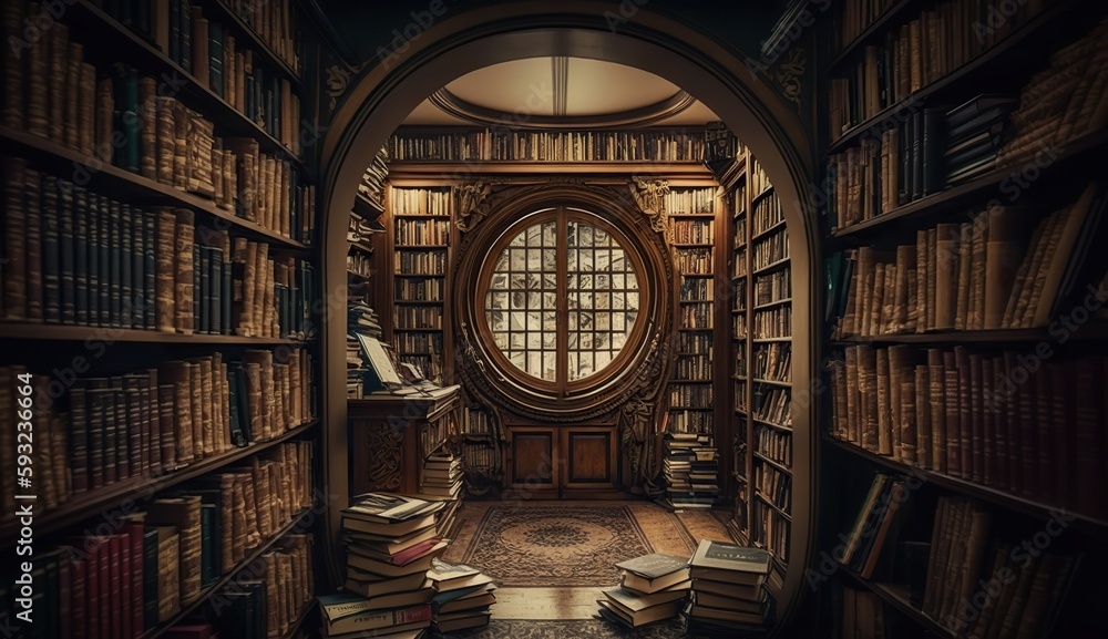 custom made wallpaper toronto digitalGenerative AI illustration of old library or bookshop with many books on shelves