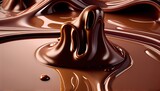 Generative AI illustration of melted hot chocolate background, melted dark chocolate flow, copy space