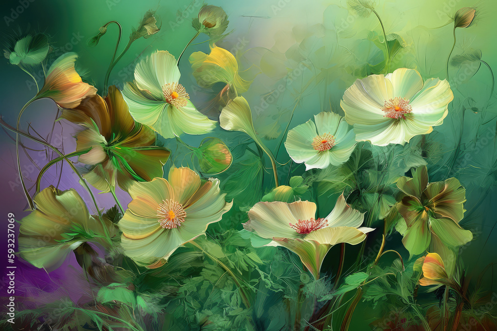 some colorful flowers on a green background, generative AI
