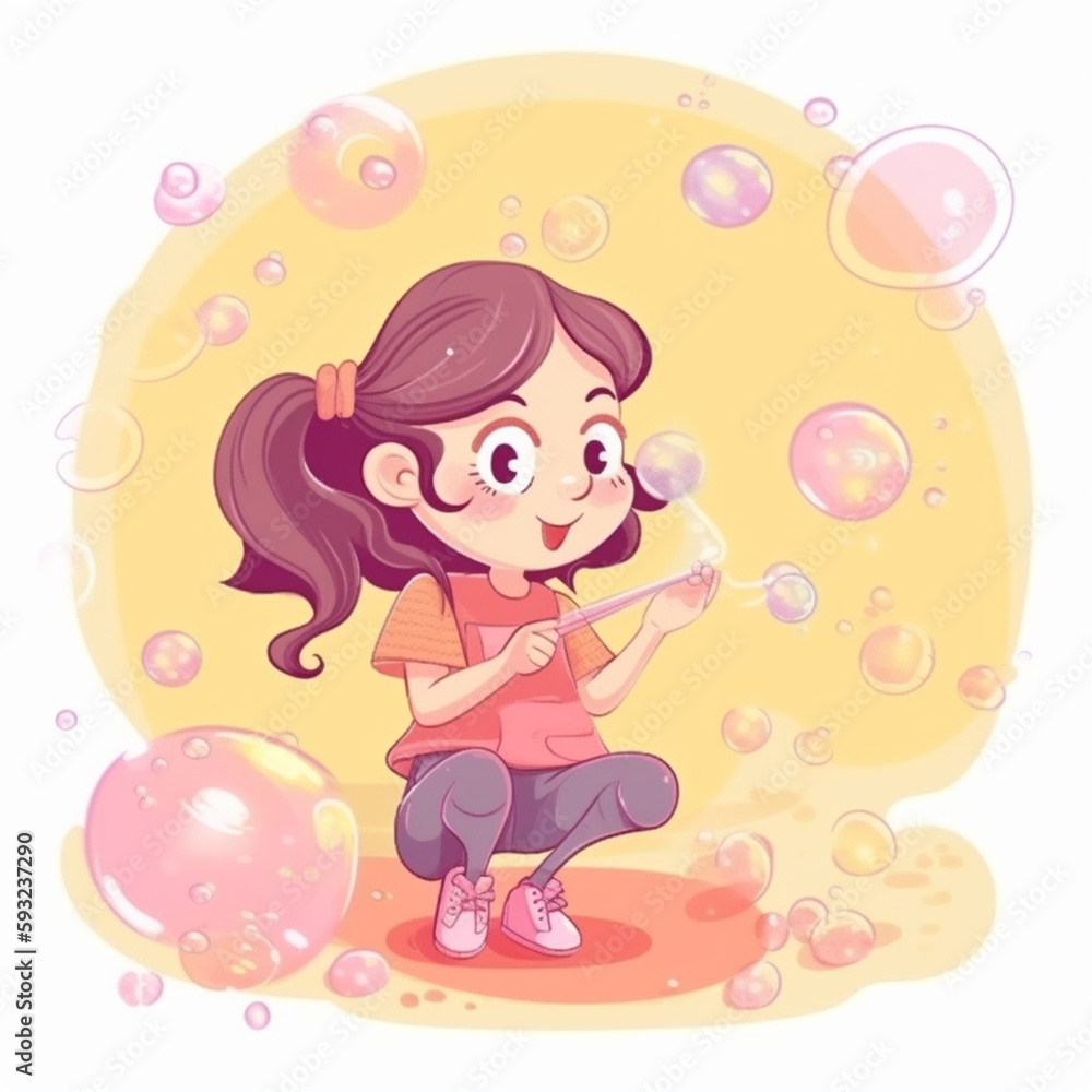 Little Girl Blowing Soap Bubbles Illustration Little Girl Blowing Soap Bubbles Illustration