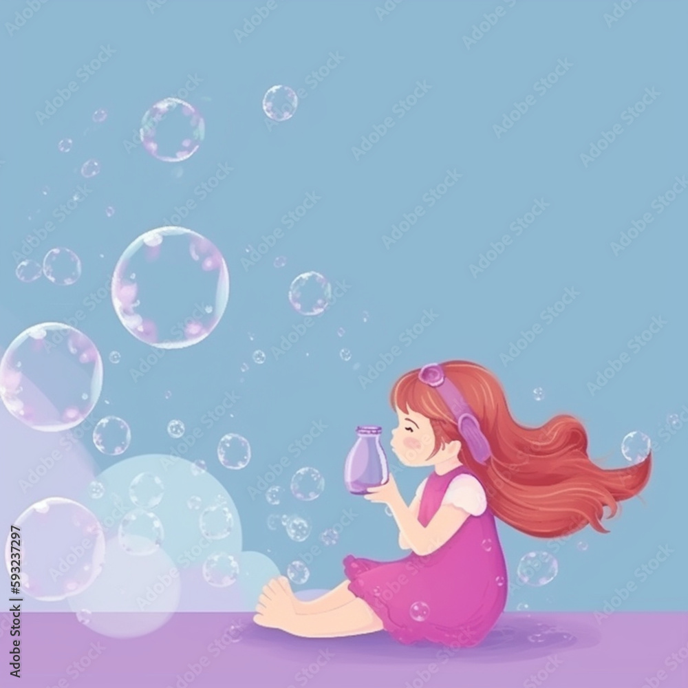 Little Girl Blowing Soap Bubbles Illustration Little Girl Blowing Soap Bubbles Illustration