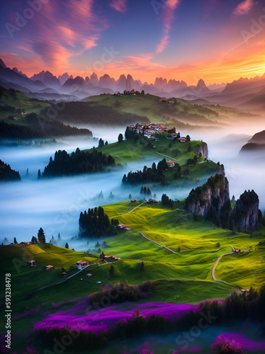 Italy Dolomites landscape. AI generated illustration