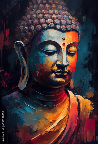 Generative AI illustration of buddha, aura of energy, surreal fantasy, light flashing, beautiful light spectrum, bright white lotus flower, burning cloud-like petals, seawater.