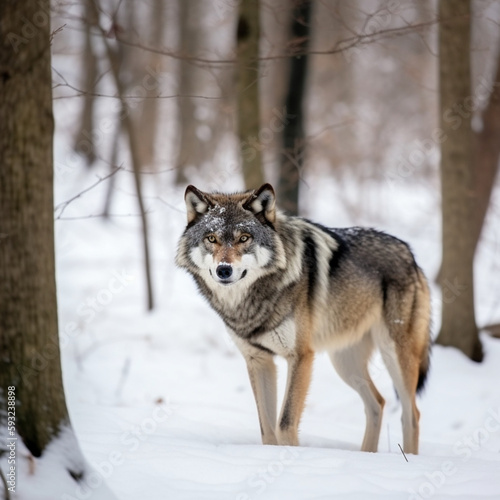 Grey Wolf In Snowy Forest
