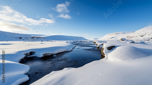 icy river, snowy landscape created with generative IA Technology, generative IA, IA, Generative 