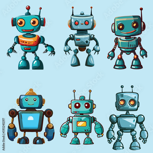 modern metallic robots vector illustration set. cartoon style robot set . cartoon robot