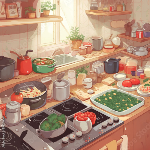 Kitchen Full Of Food Illustration