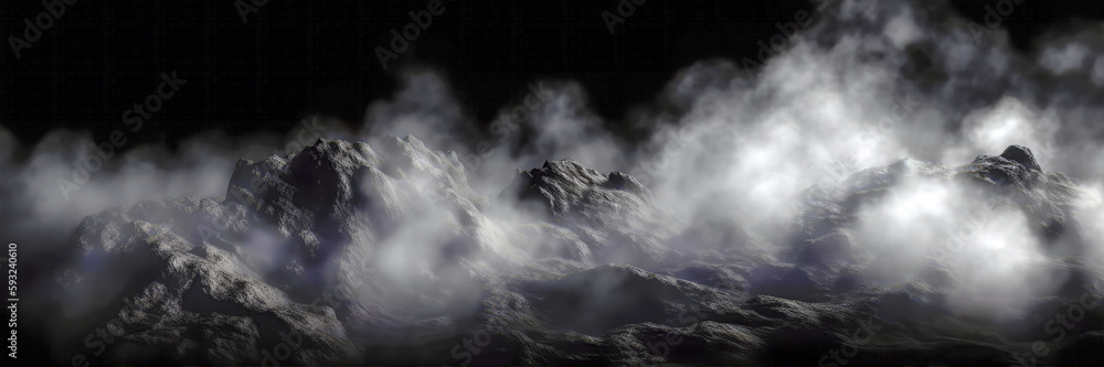 Fog on a black background, moving in different directions. Overlay. Generative AI.