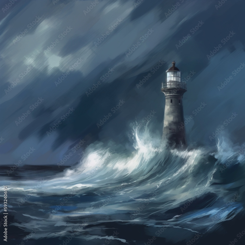 Painting of A Lighthouse In Stormy weather