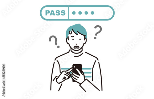 スマホのパスワードが分からなくなって困る男性