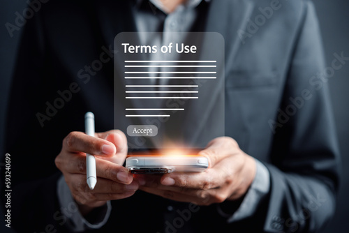 Wallpaper Mural Businessman Sign Terms of use concept, reading terms and conditions of website or service before clicking button agree. Terms and conditions of contract Torontodigital.ca