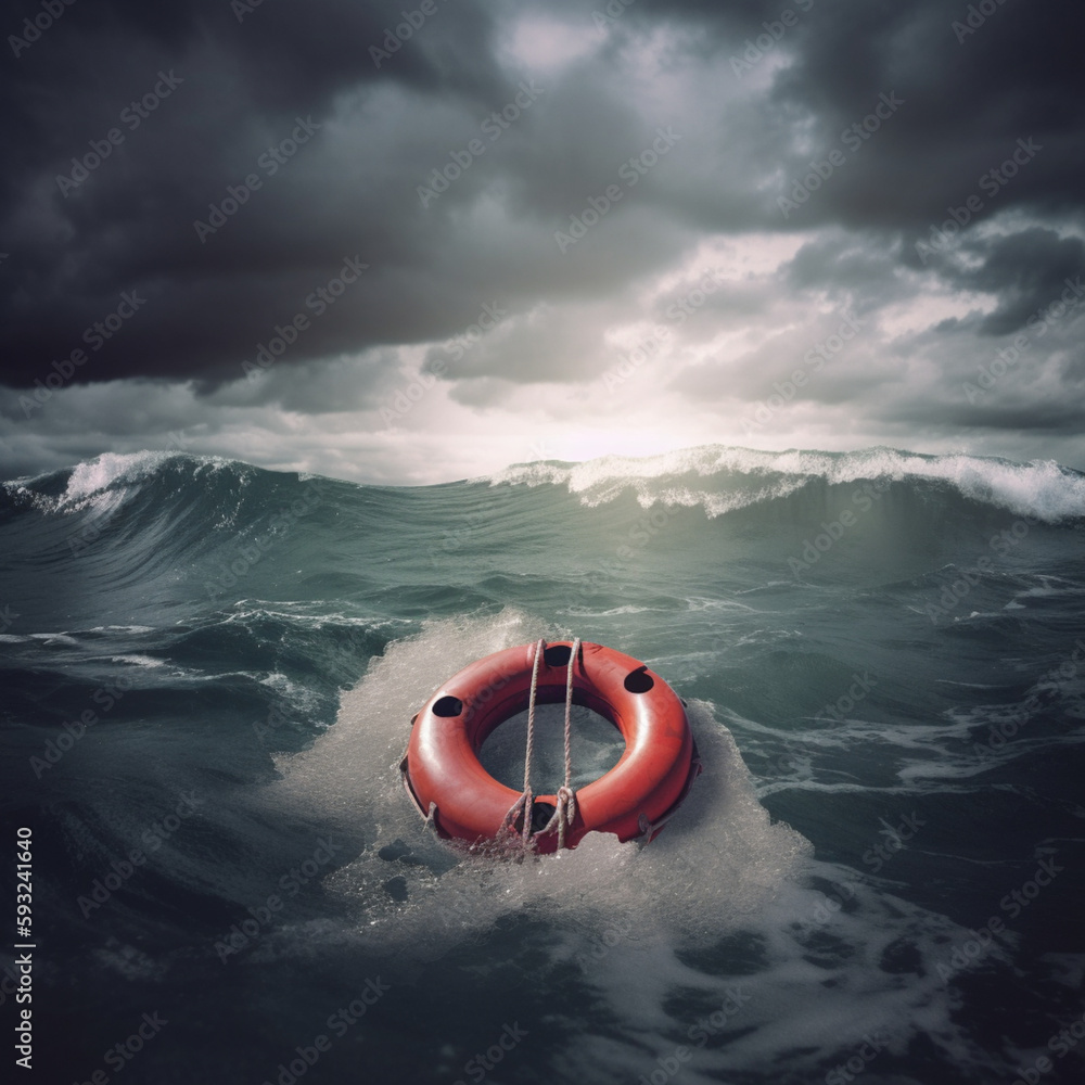 Rough Ocean and Storrmy Weather With Life Buoy Ring