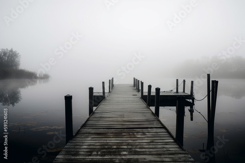 Dock at the Lake: Photo of Scenic Waterfront lake. Ai generated. © ankreative