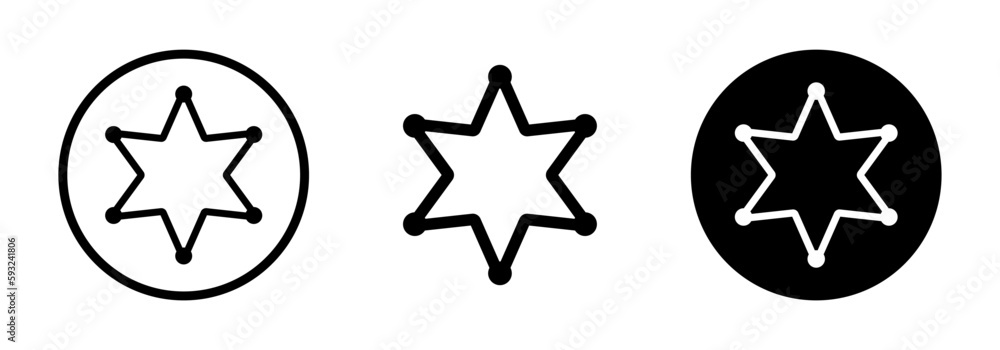 Set of sheriff stars. Design illustration of star western sheriff. Police vector icon. Set of sheriff stars. Design illustration of star western sheriff. Police vector icon.