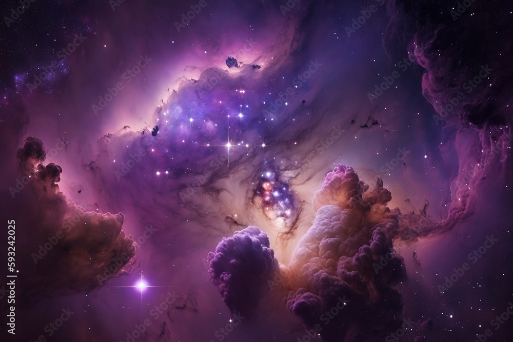 Obraz premium Purple and violet nebula with stars. Fantasy galaxy generative AI background