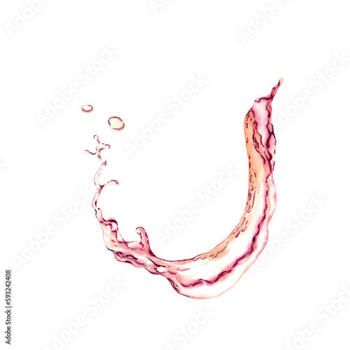 A splash of orange water. Drops of perfume. Shiny liquid. Watercolor illustration on an isolated background. The basis for a stylish composition. Beauty, fashion and health.
