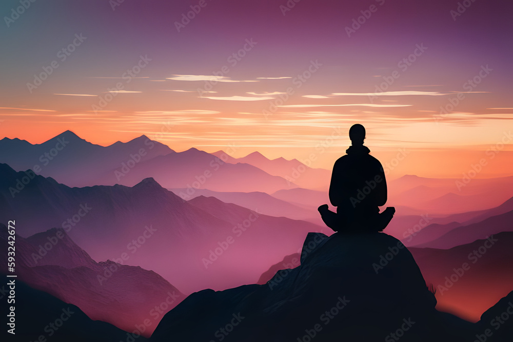silhouette of person sitting on a mountain