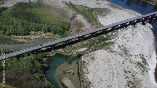 Cars on the road bridge from top - aereal view drone photo