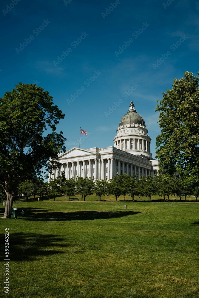 Vertical shot of state capital building in Utah, USA