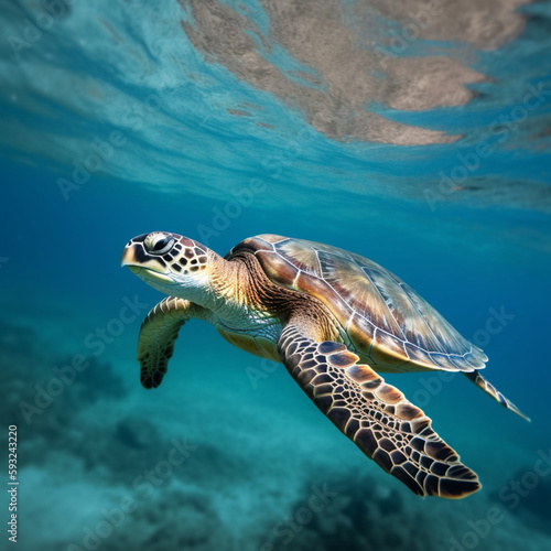 Turtle Underwater Swimming Close To The Surface © Hex