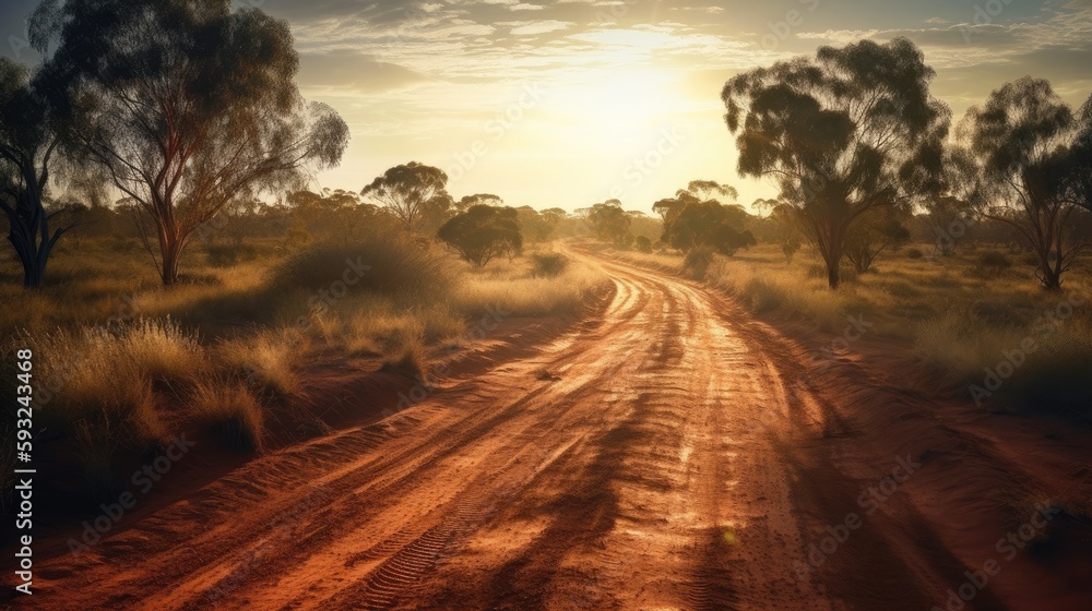 Dry and Dusty Australian Road under the Sun, Generative AI Dry and Dusty Australian Road under the Sun, Generative AI
