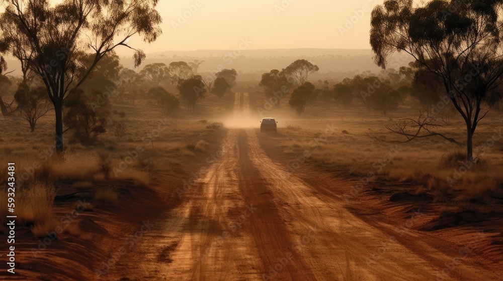 Dry and Dusty Australian Road under the Sun, Generative AI Dry and Dusty Australian Road under the Sun, Generative AI
