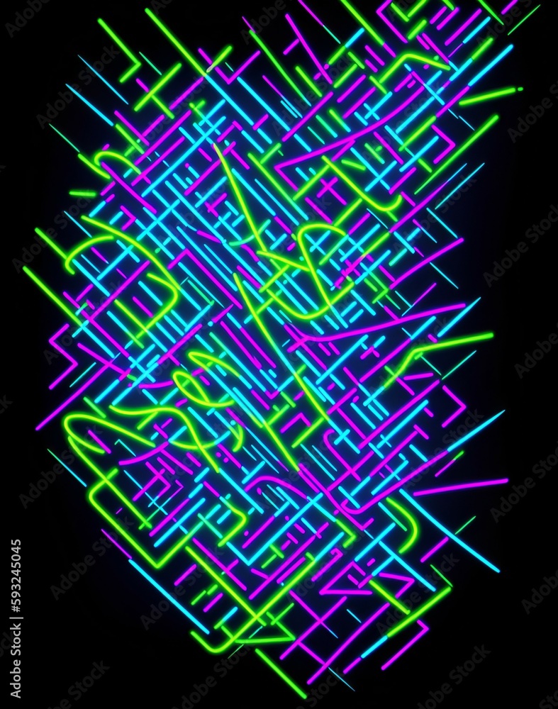 Photo of a vibrant neon abstract design on a black background