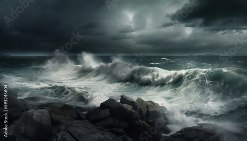 Stormy sea , storm ocean , created with generative IA Technology, generative IA, IA, Generative 