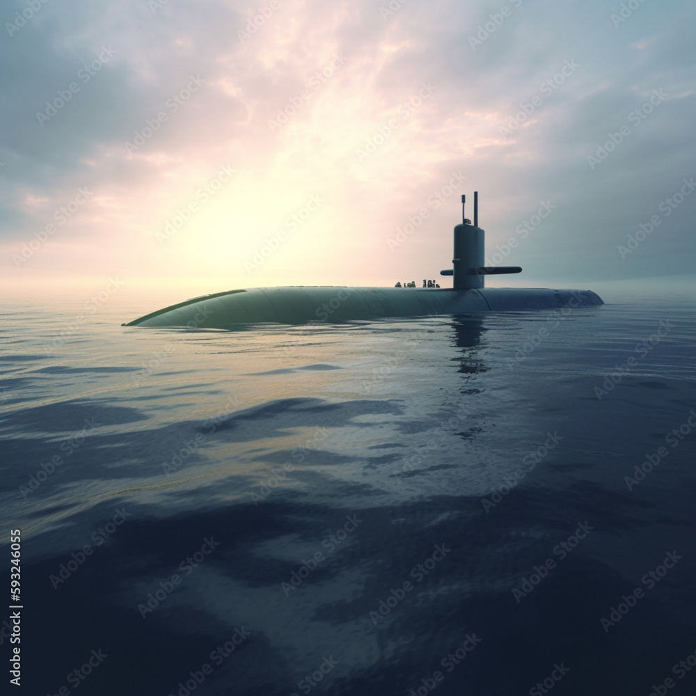 Fototapeta premium Nuclear Submarine Floating At The Surface