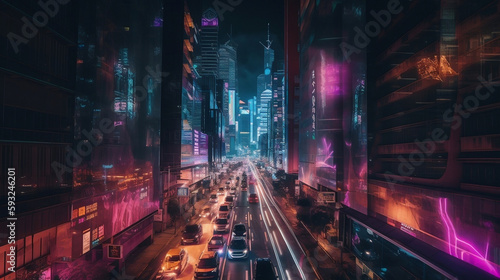 Neon light city created with generative IA Technology, generative IA, IA, Generative 
