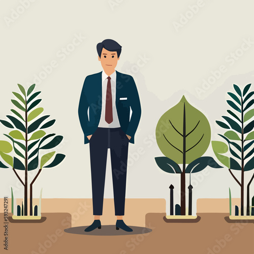 business man in place of the plant