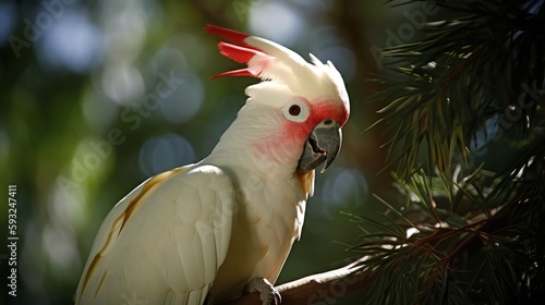 A beautiful Moluccan cockatoo perched on a branch photo