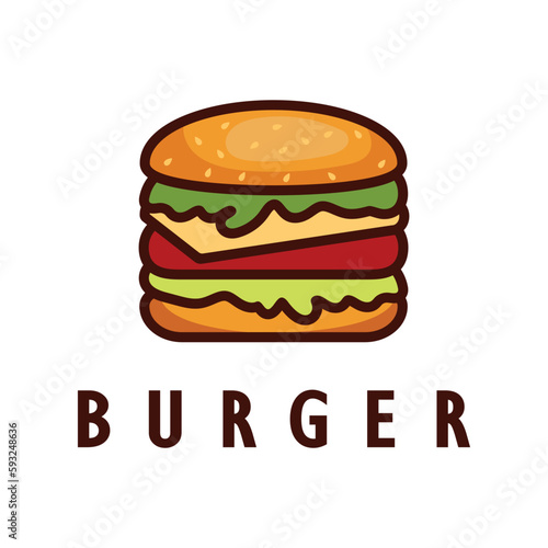 Burger logo illustration  restaurant emblem  cafe  burger and factory label  fast food  vector