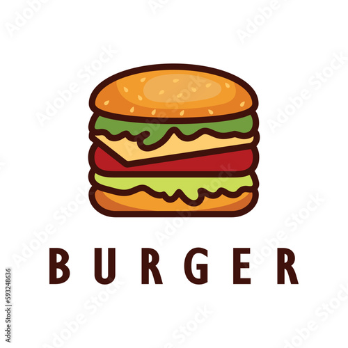 Burger logo illustration, restaurant emblem, cafe, burger and factory label, fast food, vector