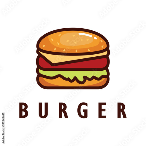 Burger logo illustration, restaurant emblem, cafe, burger and factory label, fast food, vector