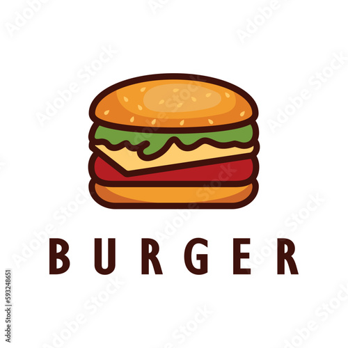 Burger logo illustration, restaurant emblem, cafe, burger and factory label, fast food, vector