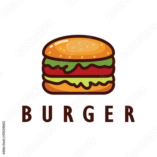 Burger logo illustration  restaurant emblem  cafe  burger and factory label  fast food  vector