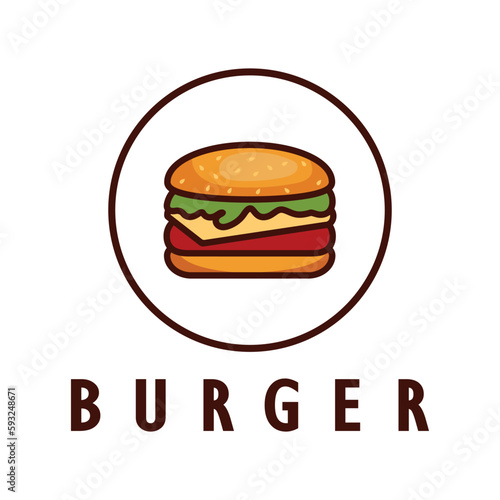 Burger logo illustration, restaurant emblem, cafe, burger and factory label, fast food, vector