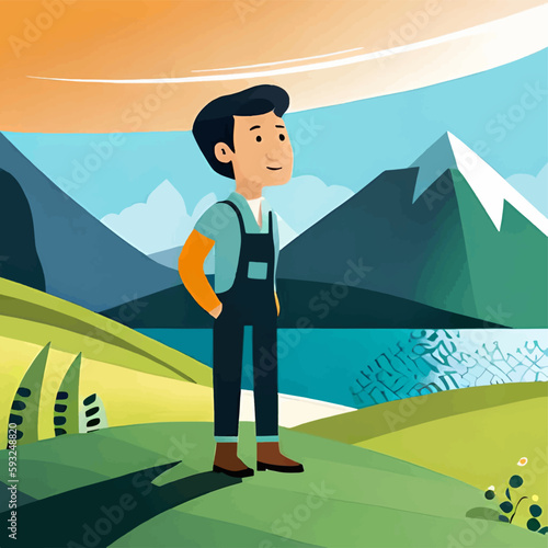 young man stands on the background of nature