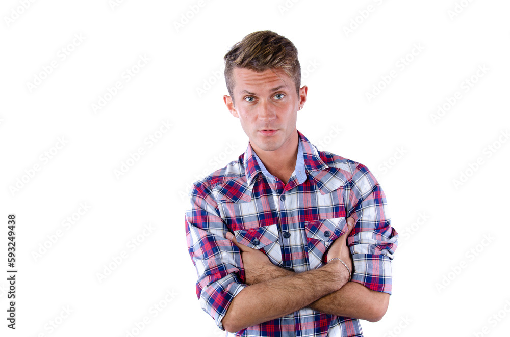 Young attractive man posing in the studio. White background. Young attractive man posing in the studio. White background.