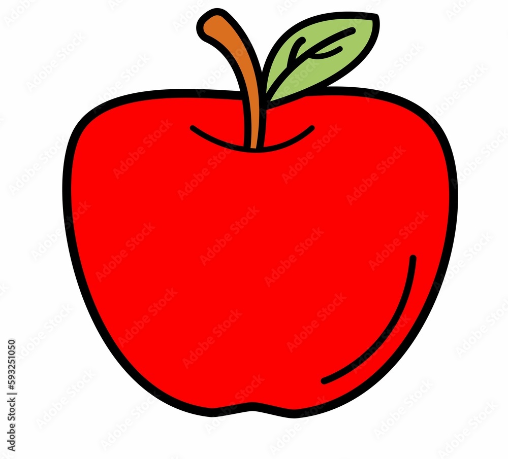 Illustration of a red apple color. Cartoon draw, apple icon. Free illustration. White background Illustration of a red apple color. Cartoon draw, apple icon. Free illustration. White background