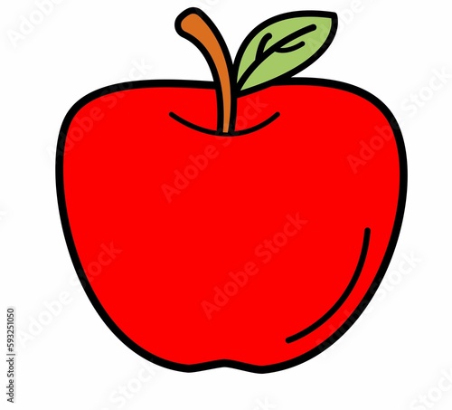 Illustration of a red apple color. Cartoon draw, apple icon. Free illustration. White background