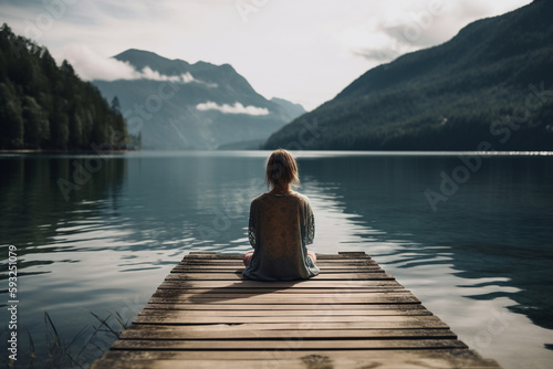 Meditation on the Dock: Stock Photo of Mindful Practice. Ai generated. © ankreative
