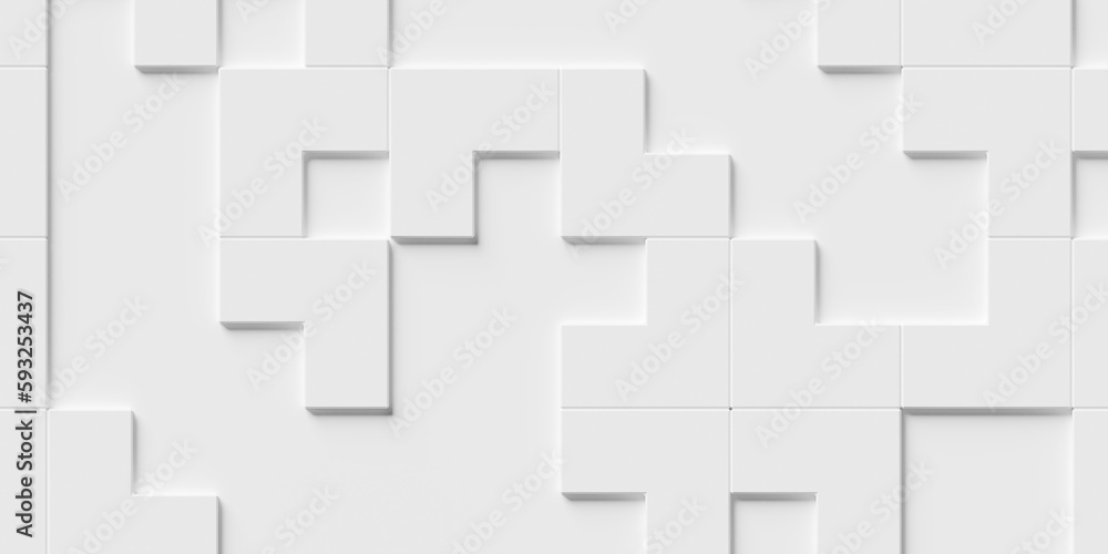 Offset two level small white angled cube boxes block background wallpaper banner template