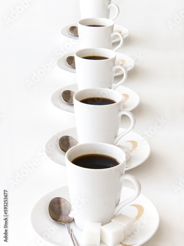 Cups of coffe. Endless line of cups.