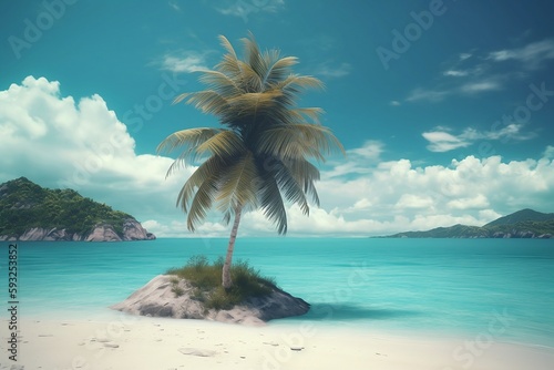 beach with palm trees. Generative AI.